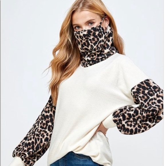 Cream and Leopard top with BUILT-IN MASK. - Picture 4 of 4